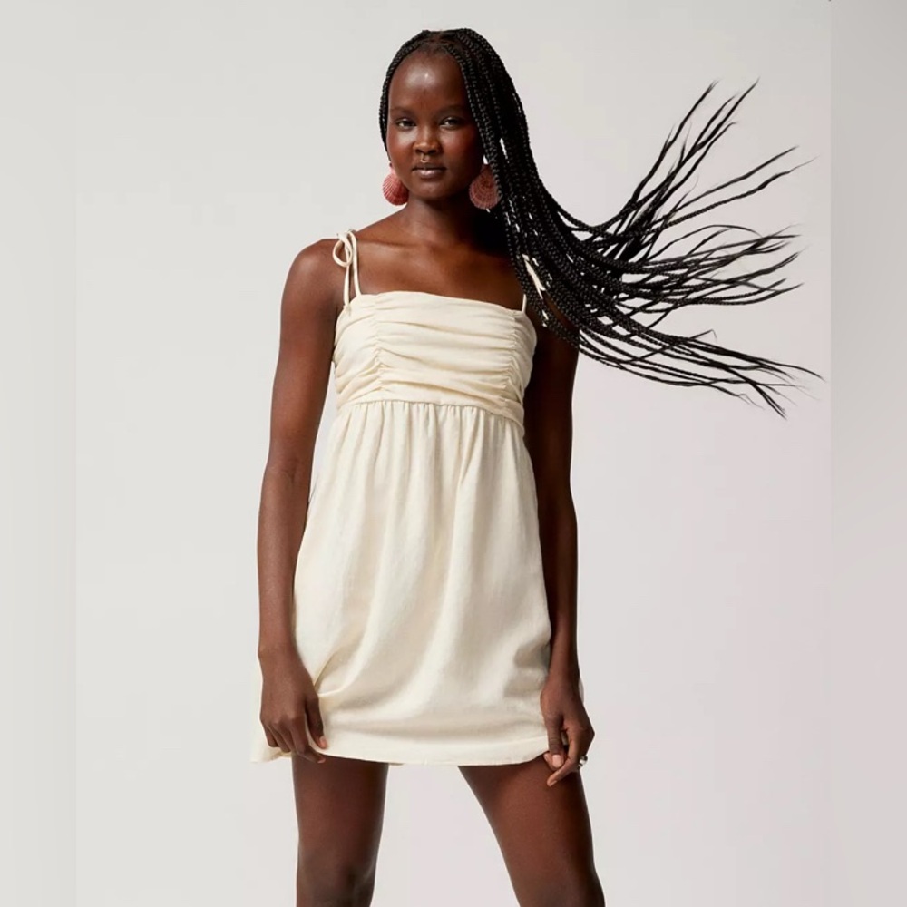 Urban Renewal Made In LA Linen Tie Shoulder Ruched Babydoll Dress